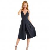 Rompers Womens Schwarzen leinen Baumwoll Overall rückenfrei xl Schulterfreien Breite Bein sexy Eleganten Hosenanzug