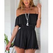 Sommer Stil Damen überhaupt von der Schulter elastischen Bund rüschen Playsuit Overall