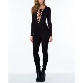 Mode Frühling im Herbst sexy Tiefe v Hals Rompers Womens Overall Bodysuit lange Ärmel solide Tops Femininas