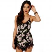 feitong Macacao Feminino Sommer sexy Spitzen Halter Hals Floral Playsuit Shorts Rompers Womens Bodysuit insgesamt