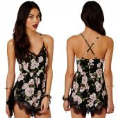 feitong Macacao Feminino Sommer sexy Spitzen Halter Hals Floral Playsuit Shorts Rompers Womens Bodysuit insgesamt