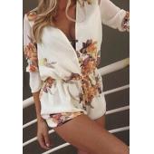 Sommer Overall Frau Print Chiffon Overalls Baumwolle Blume Hals Rompers sexy HochZeit Playsuit mit Button