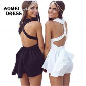 Sommer Strand Rompers Damen sexy Mode Overall Chiffon Verkauf Schwarz rückenfrei Body sexy spielen Steht Macacao