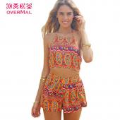 Damen sexy Vintage Riemen Sonnenblumen Print Overalls hot Pants Playsuit Shorts Rompers Lady Floral rückenfrei bänd