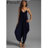 Sommer Damen Harem Strampler Overall Overalls Playsuit mit Spaghetti und Tiefen v Neck Grösse