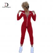 lässig Damen ein Stück Overalls lange Ärmel Bodycon reißverschluss Vermummte lange Hosen sexy Outfits ein Stück