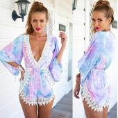 heißes Verkauf Sommer Damen Locker los Weisser Spitze Floral Hals Overalls Rompers kurze Hosen und Grösse elegante