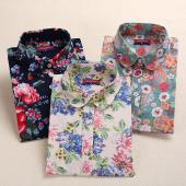 neue Floral Damen Hemden Baumwolle Longarm Shirt Vintage gedruckt dreh Kragen Damen Blusen Damen höchstens fashion