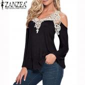 neue Herbst Damen Blusen sexy Schulter ab Bluse elegante Spitzen v Hals Hemd Damen lange Ärmel Tops plus