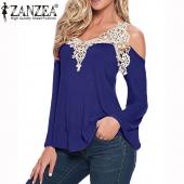 neue Herbst Damen Blusen sexy Schulter ab Bluse elegante Spitzen v Hals Hemd Damen lange Ärmel Tops plus