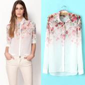 Chiffon Shirts Mode Blumen bedruckt Damen Blusen lange Ärmel T Shirts für Damen Blusen Frühling s m l