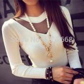 aus Tops sexy Mesh Patchwork Winter Damen Bluse Hemd mit langen Ärmel Hebt Tops Damen Locker blUSA Feminina