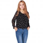 neue Damen im Polka Dot gedruckte Blusen puff lange Ärmel Mode Damen Chiffon Lockeren Hemden und Grösse m l xl xxl