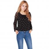 neue Damen im Polka Dot gedruckte Blusen puff lange Ärmel Mode Damen Chiffon Lockeren Hemden und Grösse m l xl xxl