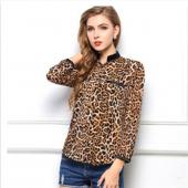 Mode Leopardenmuster Chiffon Damen Bluse Lady sexy lange Ärmel Top Hemd Lose plus Size Hals Leoparden Bluse freie