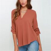 neue Sommer sexy Damen Hals Chiffon Bluse Locker lange Ärmel der Stil Tops und Feste Grösse s m l xl 2xl