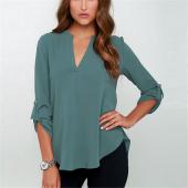 neue Sommer sexy Damen Hals Chiffon Bluse Locker lange Ärmel der Stil Tops und Feste Grösse s m l xl 2xl