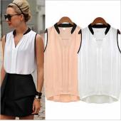 Sommer Femininas Damen casual Hals Chiffon Ärmellose Hemden Blusen für Damen im europäischen Stil