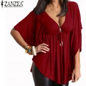 Sommer Damen sexy casual Lose v Hals Batwing Ärmel Tee Damen Hemden und Blusen solide Grösse 4 24