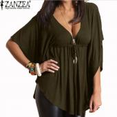 Sommer Damen sexy casual Lose v Hals Batwing Ärmel Tee Damen Hemden und Blusen solide Grösse 4 24