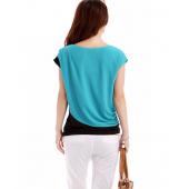 kostenLoser Versand neuen Sommer Damen Lady Chiffon Crew Neck Schwarze und Blaue Farbe Verlieren 2block Bluse