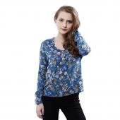 elegante Vintage Mode für Damen lange Ärmel Hals Blumenmustern Blusen der Hemden casual Damen Bluse