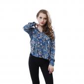 elegante Vintage Mode für Damen lange Ärmel Hals Blumenmustern Blusen der Hemden casual Damen Bluse