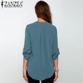 Femininas neue Damen Hals solide Chiffon Bluse sexy Lady lange Ärmel blUSA Mode Blusen Hemd 5 Farben