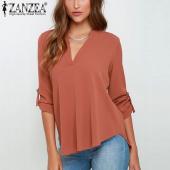 Femininas neue Damen Hals solide Chiffon Bluse sexy Lady lange Ärmel blUSA Mode Blusen Hemd 5 Farben