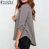 Femininas neue Damen Hals solide Chiffon Bluse sexy Lady lange Ärmel blUSA Mode Blusen Hemd 5 Farben