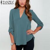 Femininas neue Damen Hals solide Chiffon Bluse sexy Lady lange Ärmel blUSA Mode Blusen Hemd 5 Farben