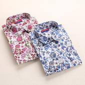 Florale Damen Hemden Longarm Shirt Damen höchstens Baumwolle Femininas dreh Kragen lässige Bluse Damen höchste