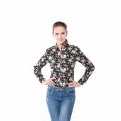 clearance Marke Floral Blusen BaumwollHemden Damen Jahrgang ab Kragen Tops Damen Kleidung mit langen Ärmel