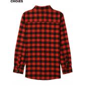 choies Damen Rot karierten Polka Dots gesäumten dreh Kragen Longarm Shirt Bluse im lager schnell Schiff s l Frühjahr