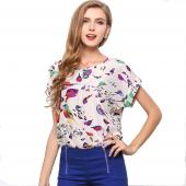 neue groß Damen Bluse Vogel bat T Shirt Kurzärmeliges Chiffon Femininas roupas Summer Style