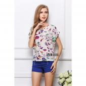 neue groß Damen Bluse Vogel bat T Shirt Kurzärmeliges Chiffon Femininas roupas Summer Style