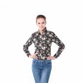 clearance Damen Blusen aus Kragen Blumen Bluse Longarm Shirt Damen camisas Femininas Tops und Blusen für Damen