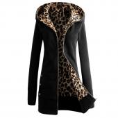 Mode Damen im Winter warm lange Ärmel Hoodies SweaT Shirt Jacke lässig Hoody Oberbekleidung Leoparden Mantel