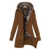 Mode Damen im Winter warm lange Ärmel Hoodies SweaT Shirt Jacke lässig Hoody Oberbekleidung Leoparden Mantel