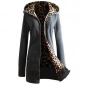 Mode Damen im Winter warm lange Ärmel Hoodies SweaT Shirt Jacke lässig Hoody Oberbekleidung Leoparden Mantel