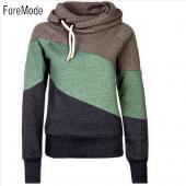 foreMode Frühling Winter Damen Kapuzenpulli lange Ärmel um den Hals gegensatz Farben Pullover Stricken Dicke