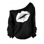 Frühling Herbst Winter lange Ärmel Sweat Shirts Muster Lippen schrägen Schulter sexy Damen sudaderas chandal Hoodies