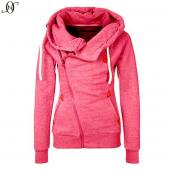 Mode Frühling reißverschluss Kapuzen Sweat Shirts Damen Winter Outwear Mantel Sportswear Zip up Krawatte Kragen sport