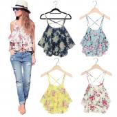 sexy Print Chiffon Ärmellose Damen camis Damen Spaghetti ernte beim Tank Top Blume Blumen Bluse summe