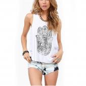 Mode Damen und hamsa handabdruck Shirt Tops Ärmellose Panzer Punk Bluse