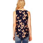 neue Sommer T Shirts Damen Tank Europa slim Chiffon Mode Schmetterling Print Ärmellose Tees o Hals geschnitten