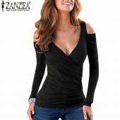 T Shirt Damen sexy Bodycon ab Schulter lässig Tops lange Ärmel sexy v Hals T Shirts Femininas plus 10