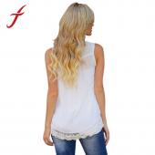 feitong blusa de renda Feminino Damen Sommer Baumwolle kurve Spitzen Ärmellose casual Tank für Mädchen und Grösse