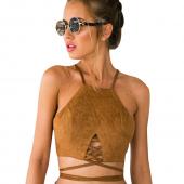 Sommer Vintage brown Faux Leder Wildleder beim Tank Top sexy Spitzen bis camis Damen höchstens slim cami Partei