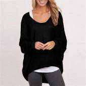 Frühling im Herbst Damen Pullover Hemd Batwing lange Ärmel lässig Lockere solide Tops Pullover Femininas